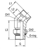 Адаптер угловой 45° под кольцо DS38 BSP 1-1/2" арт. 106423.1
